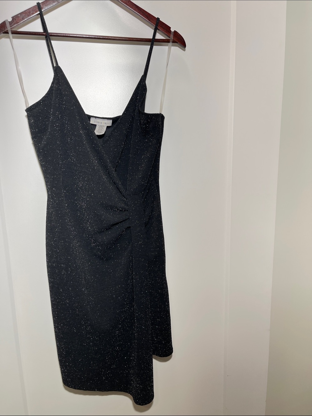 Astr Black Glitter Wrap Mini Dress